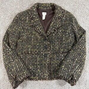 J Jill Tweed Boucle Jacket Womens 6 Wool Blend Frayed Textured Blazer EUC